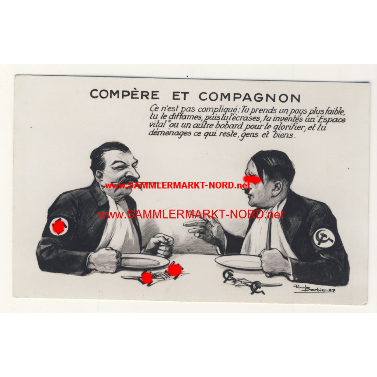 French propaganda postcard - Joseph Stalin & Adolf Hitler