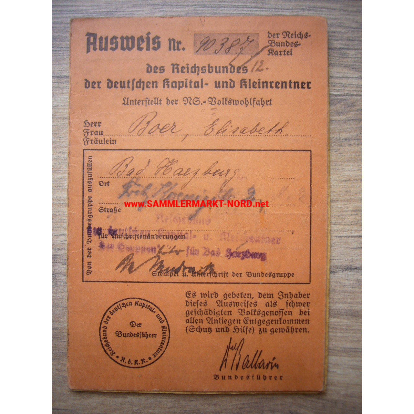 Federation of German Capital and Small Pensioners - ID card