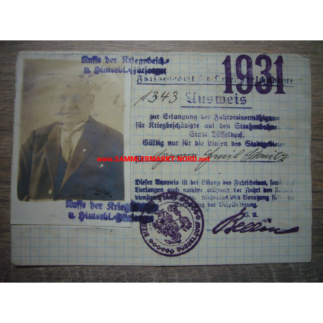 Kriegsbeschädigten Ausweis 1931
