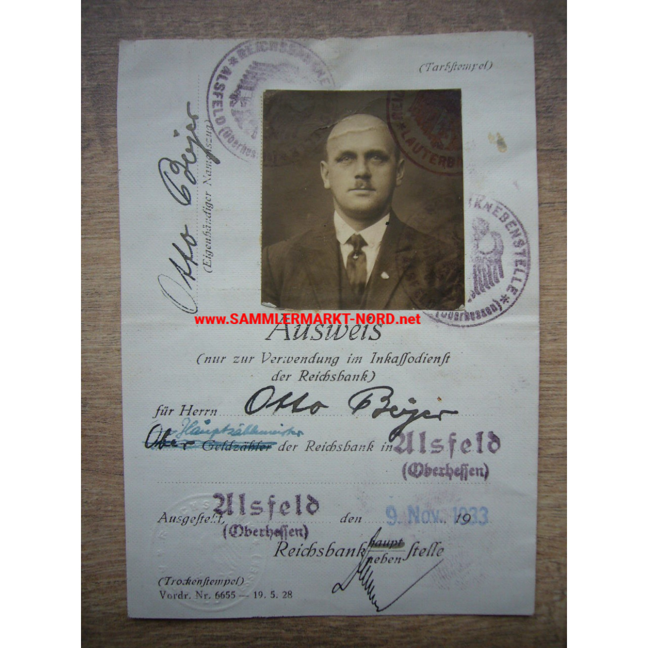 Reichsbank - ID card for a main counting master