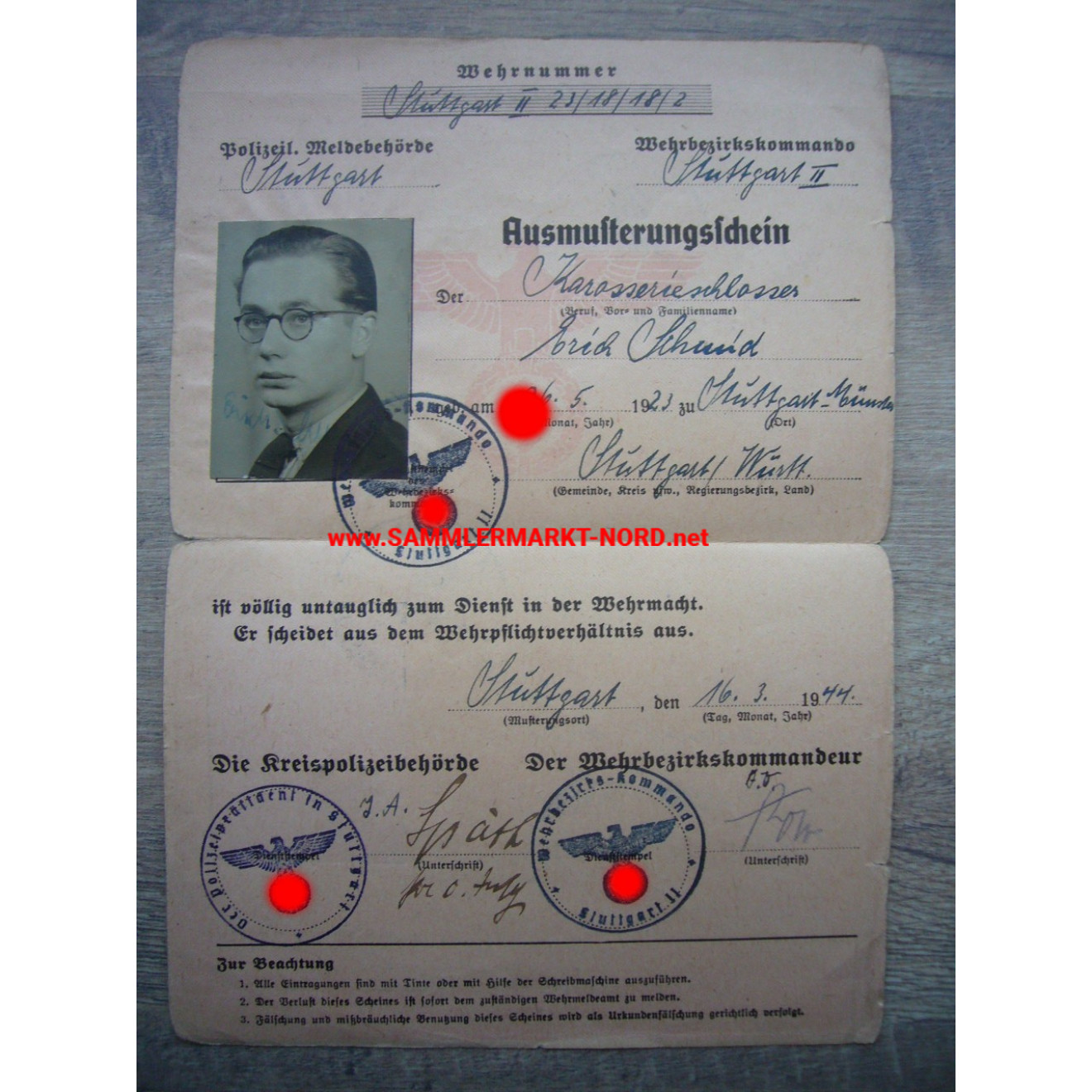 Wehrmacht withdrawal certificate - ID card