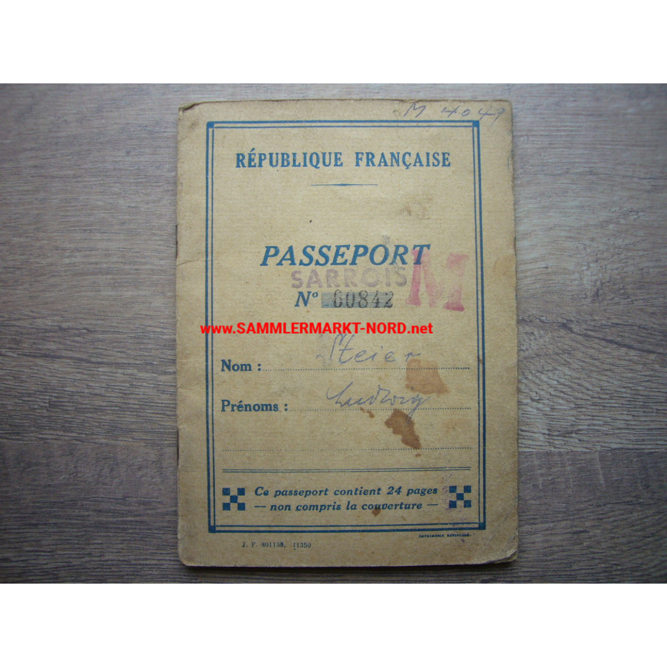 Saarland (French occupation zone) - Travel passport