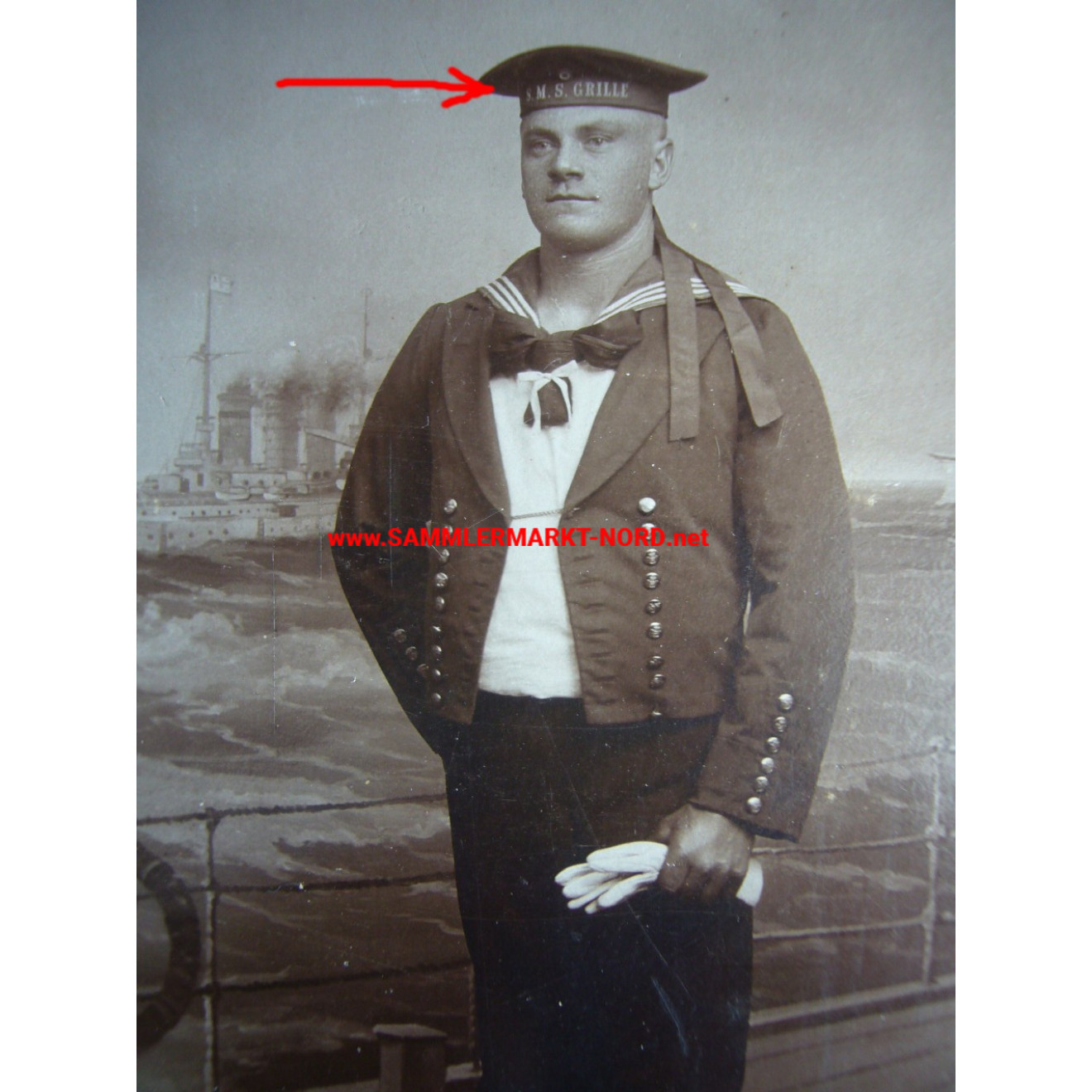 Kabinettfoto - Kaiserliche Marine - Matrose der S.M.S. Grille