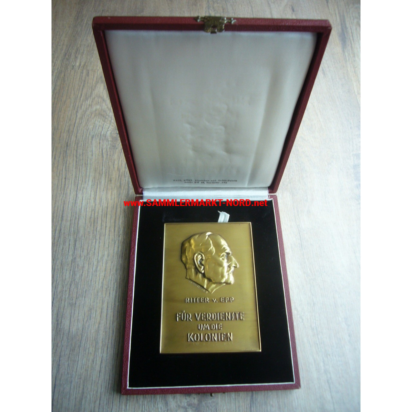 Ritter von Epp plaque in gold with award case - For services to the colonies
