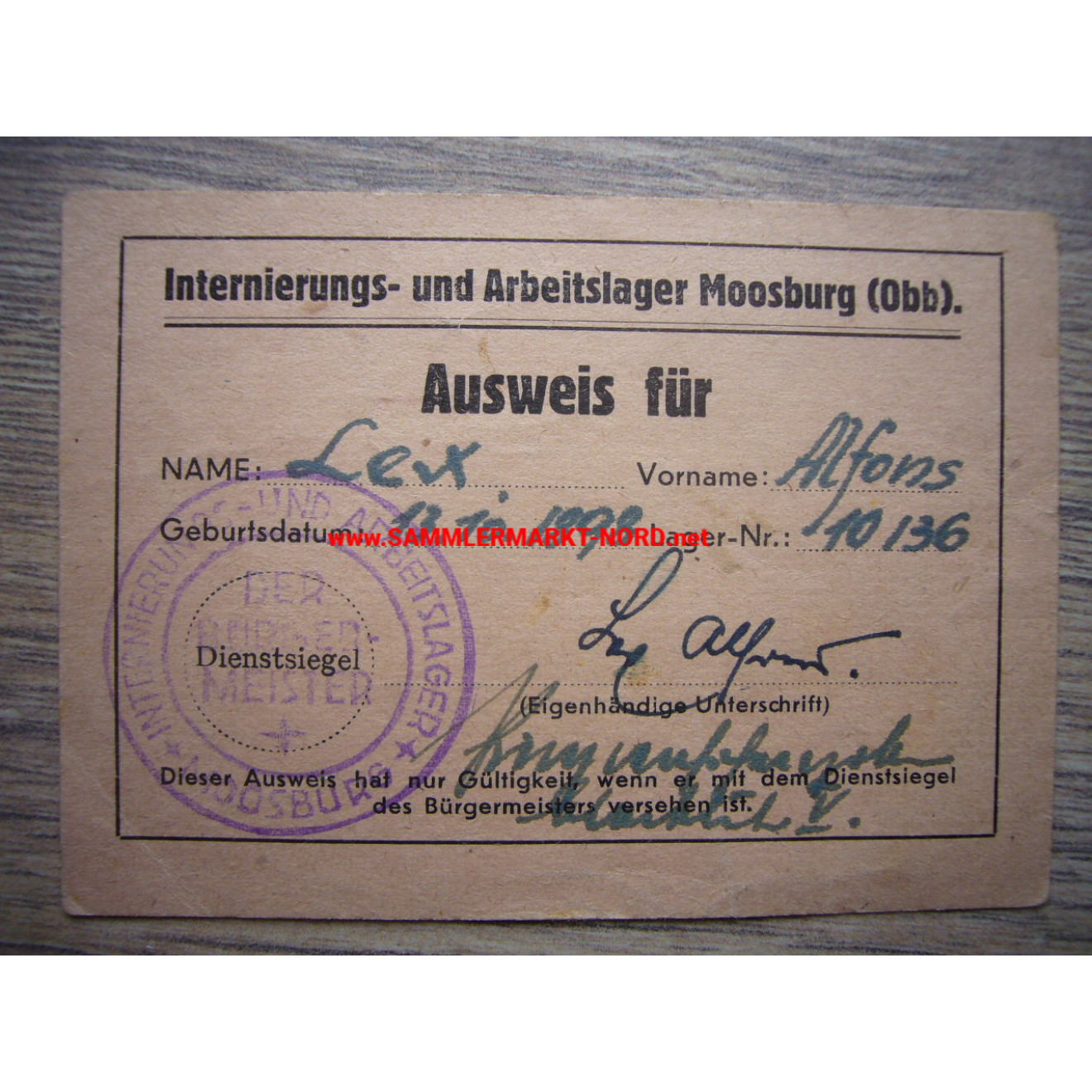 US Internierungs- und Arbeitslager Moosburg - Ausweis