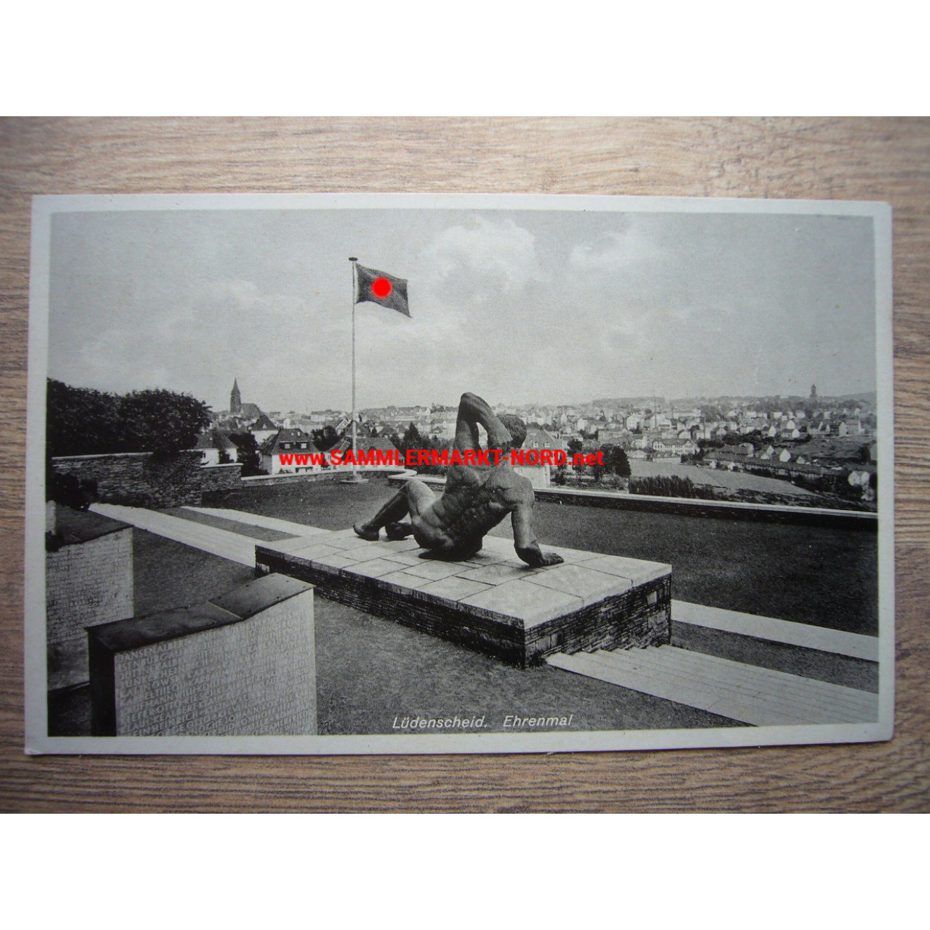 Lüdenscheid - memorial with waving swastika flag - postcard