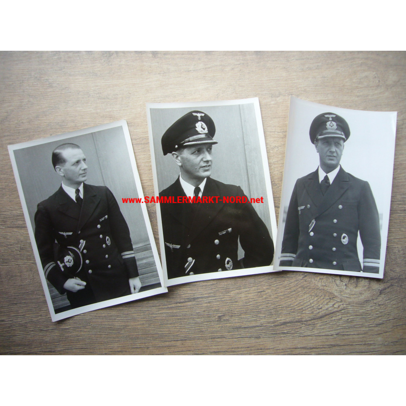 3 x Kriegsmarine portrait - officer with destroyer war badge