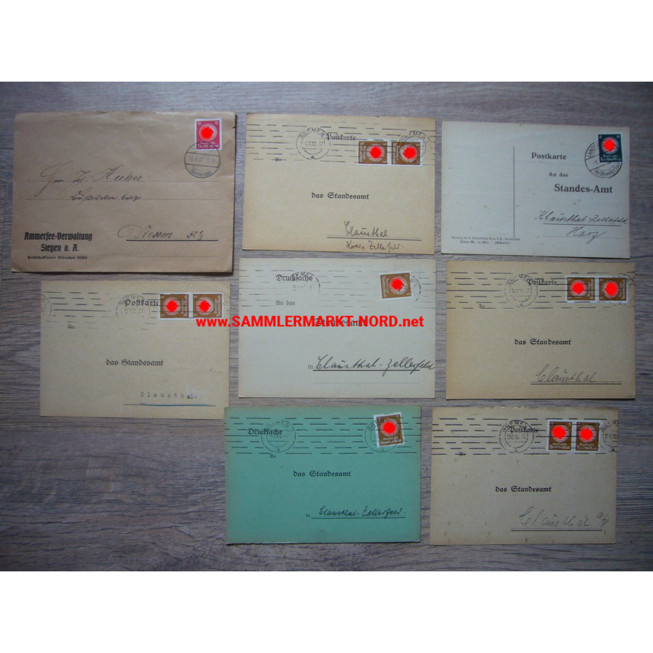 9 x postcard / letters with NSDAP service stamps