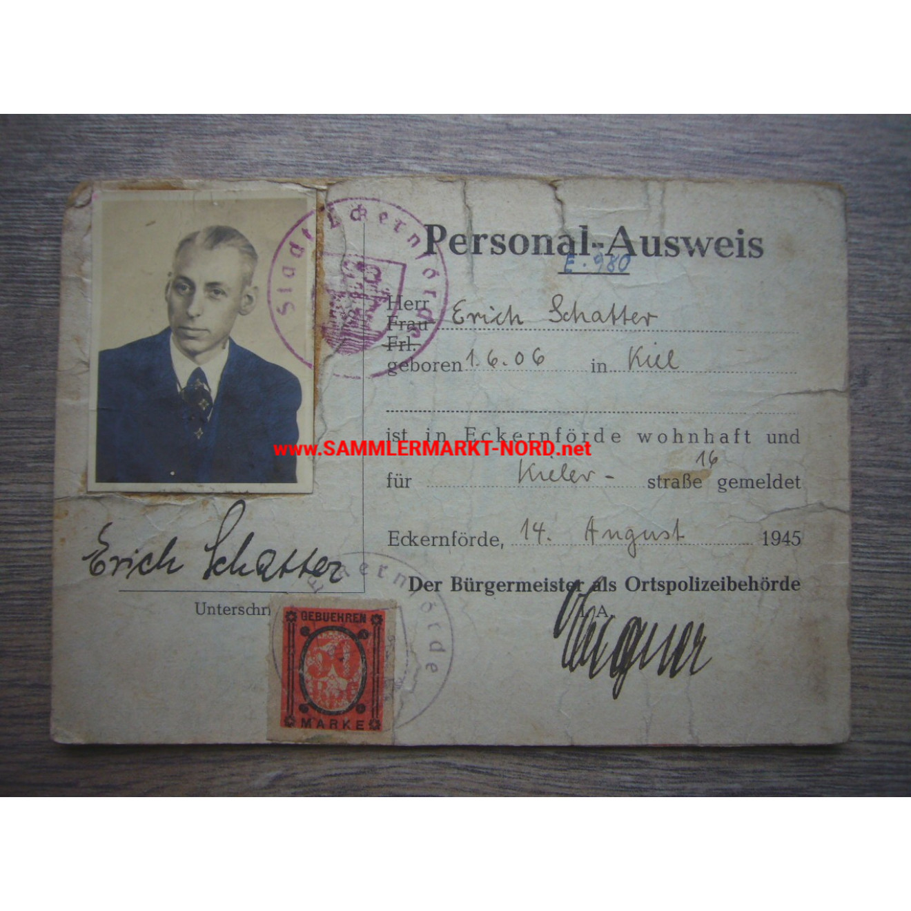 Eckernförde 14.8.1945 - Personalausweis