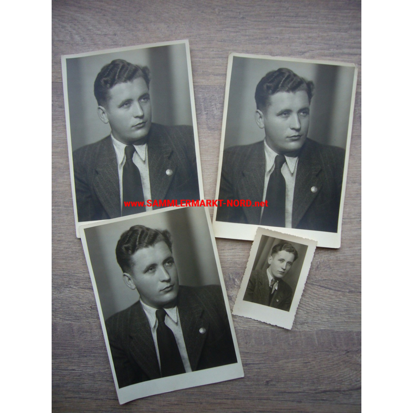 4 x portrait photo of young man with glider pilot badge & NSDAP party badge