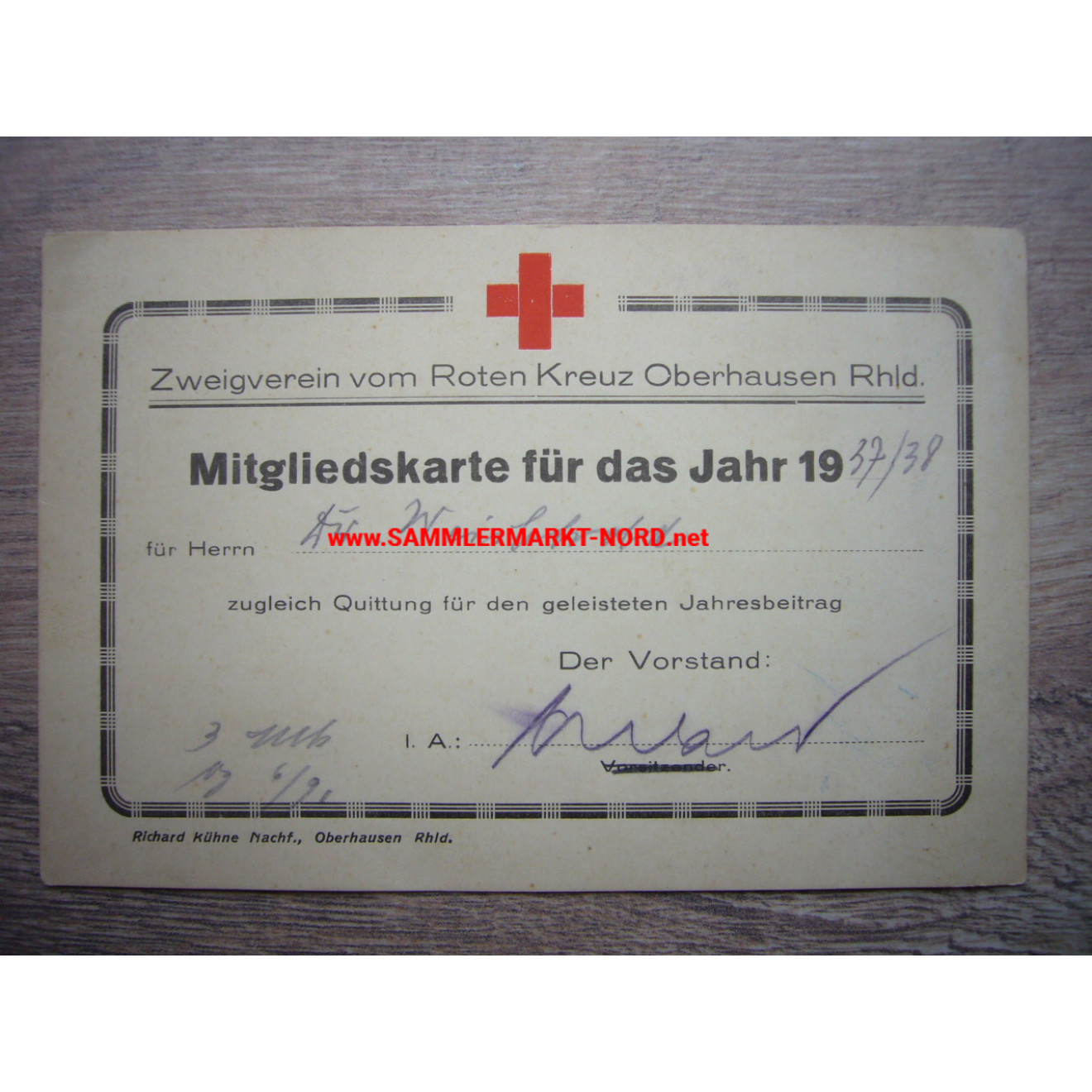 Branch of the Red Cross Oberhausen - Membership card