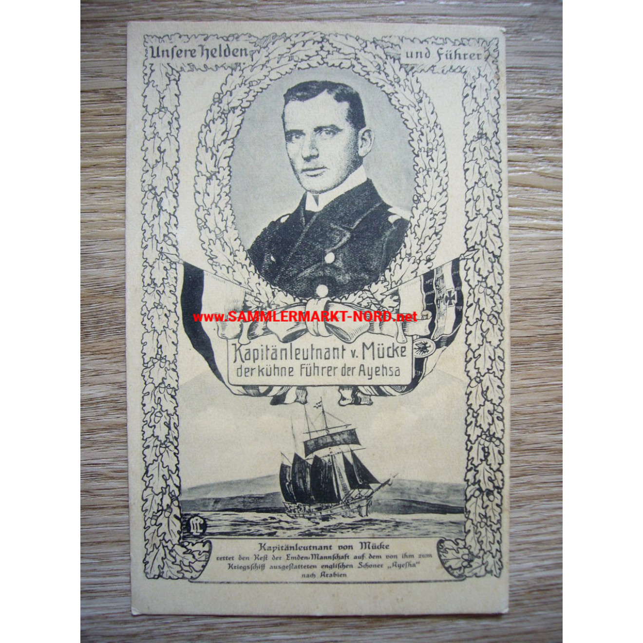 Kapitänleutnant Hellmuth von Mücke - Kleiner Kreuzer Emden - Postkarte