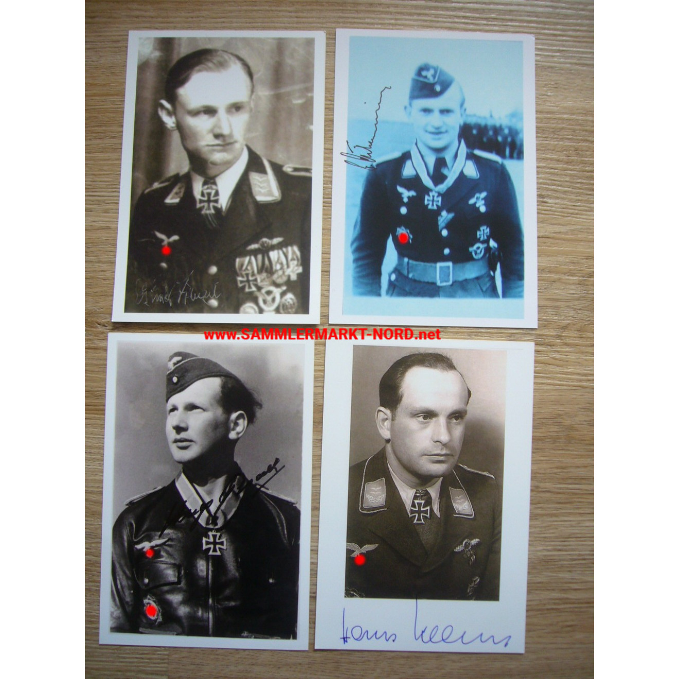 4 x Luftwaffen Repro Foto - Ritterkreuzträger mit Autograph