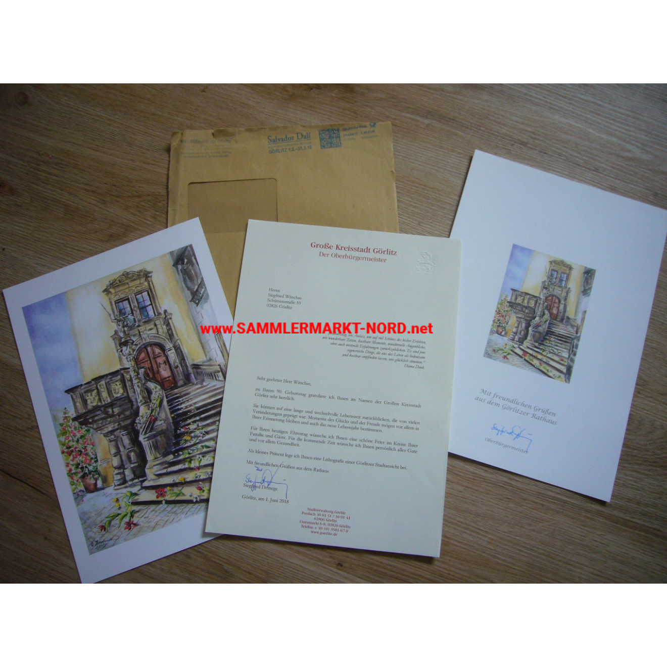 City of Görlitz - Certificate of congratulations & lithograph for 90th birthday