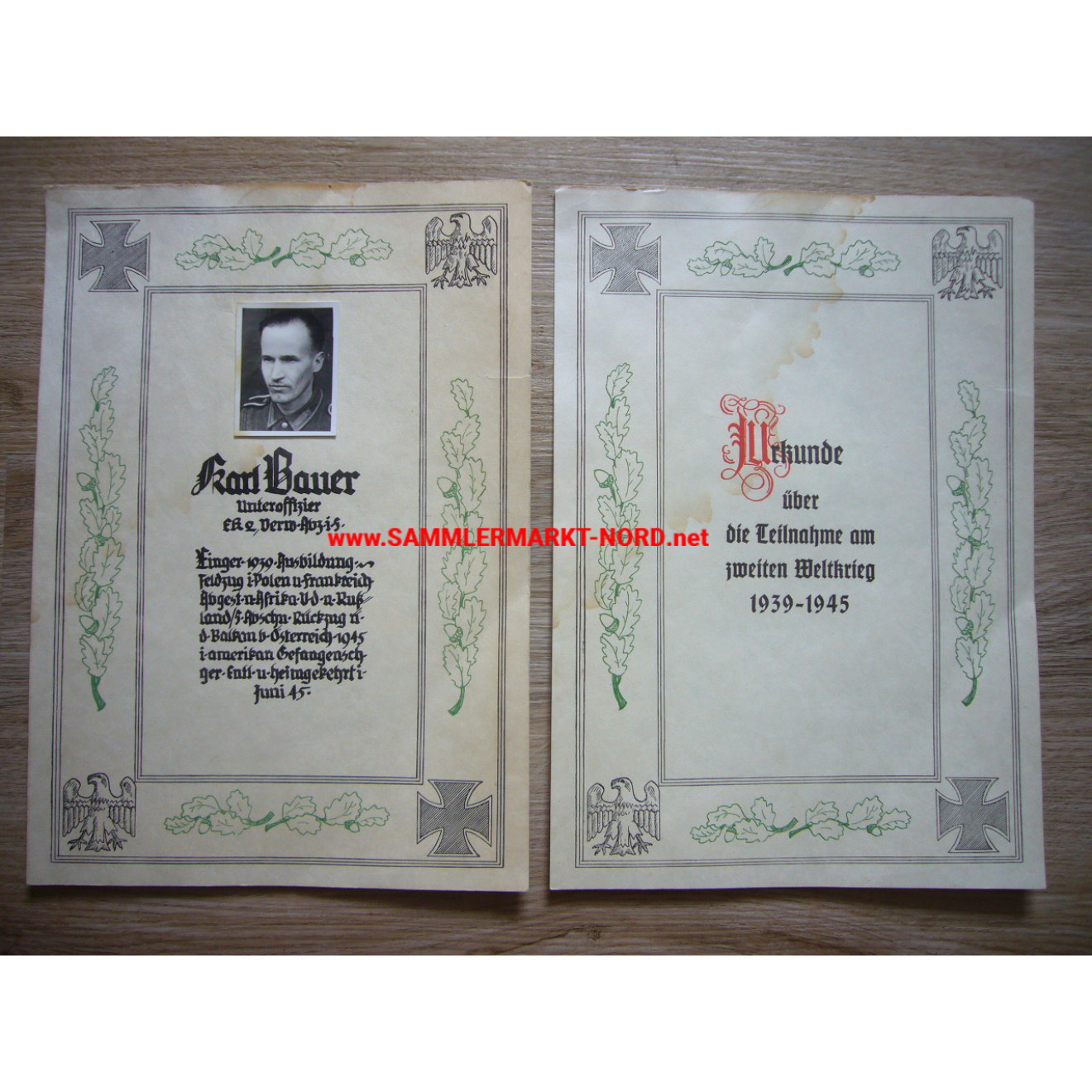 2 x certificate of participation in World War 2 - war mission Africa etc.