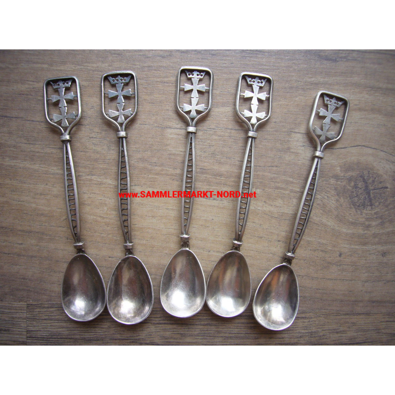 5 x mocha spoons (silver) - coat of arms of the city of Gdansk / Pomerania