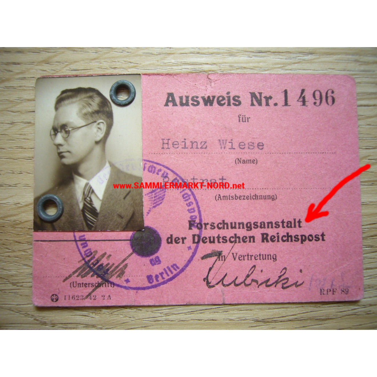 Forschungsanstalt der Deutschen Reichspost - Ausweis 1944