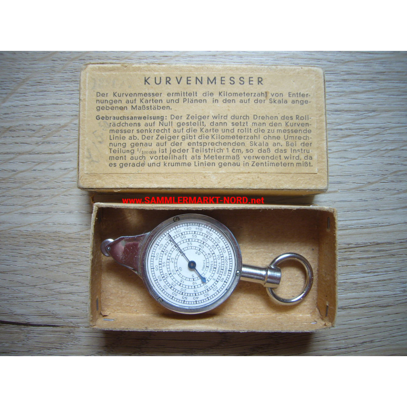 Wehrmacht - Kurvimeter - Entfernungsmesser für Landkarten mit Schachtel