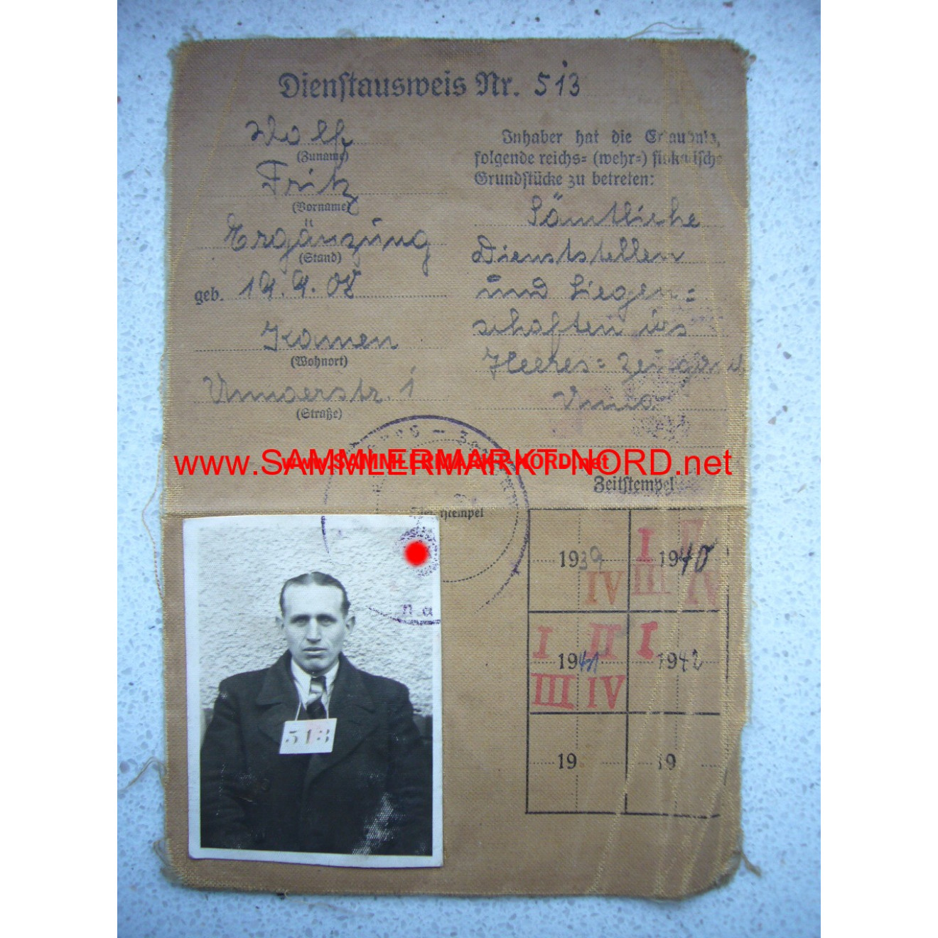 Wehrmacht - service ID card of the Army Stuff Office Unna