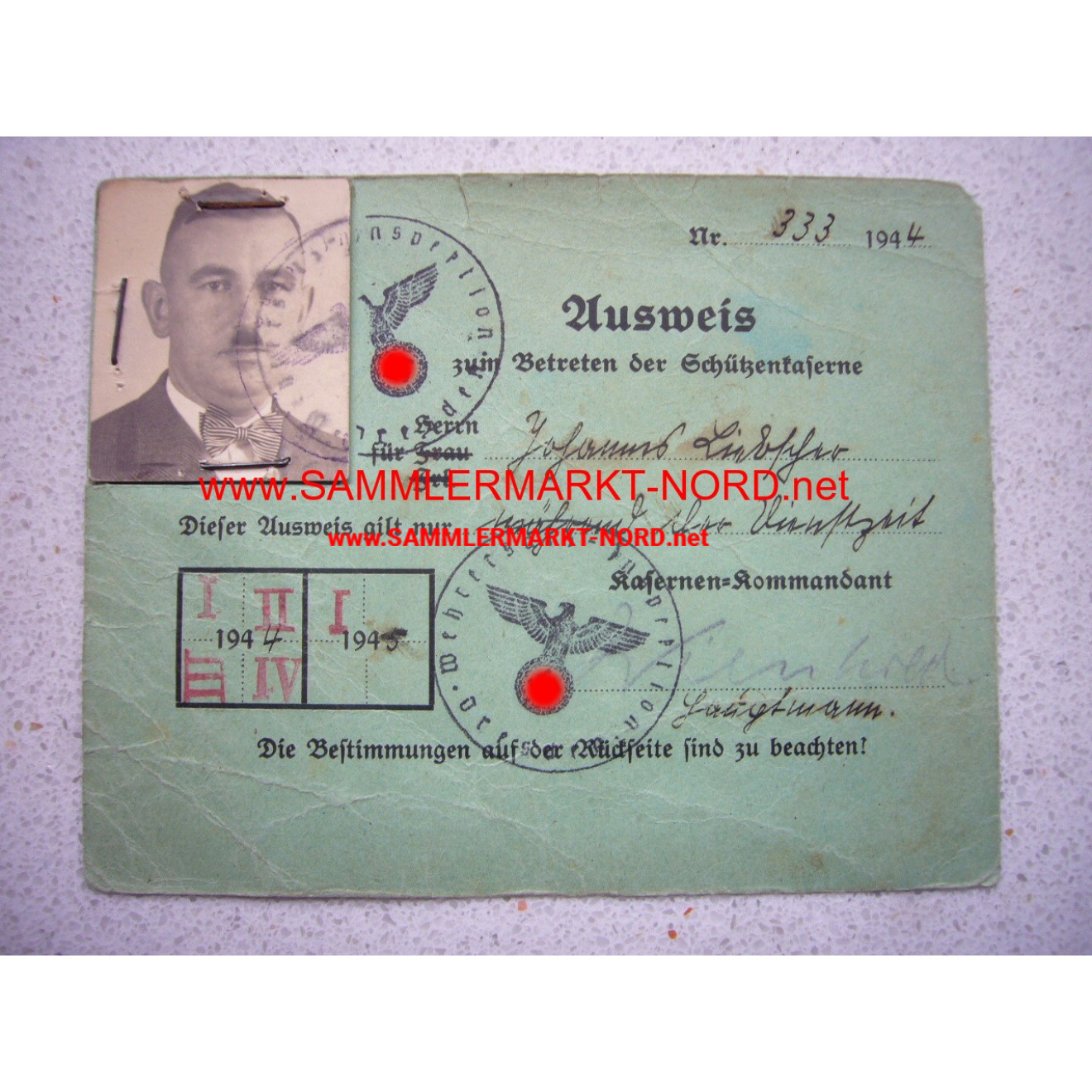 Wehrkreis-Inspektion Dresden - Ausweis zum Betreten der Schützen