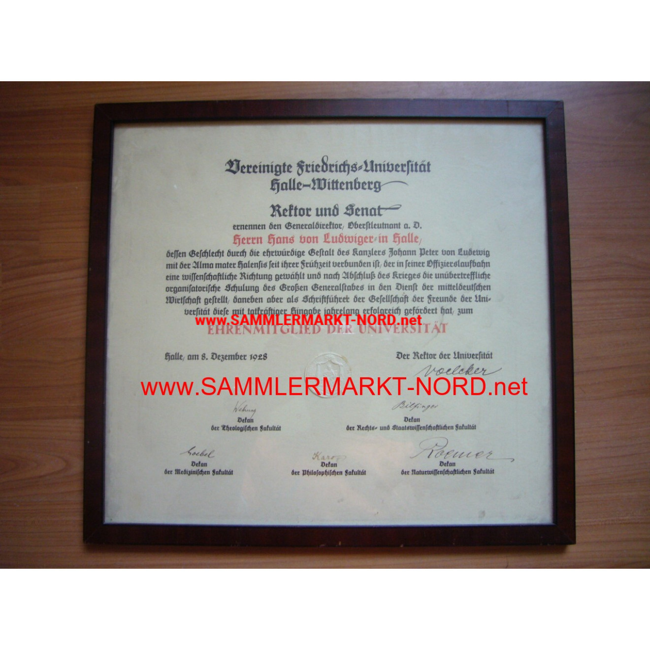 Certificate for honorary membership of the United Friedrichs Uni