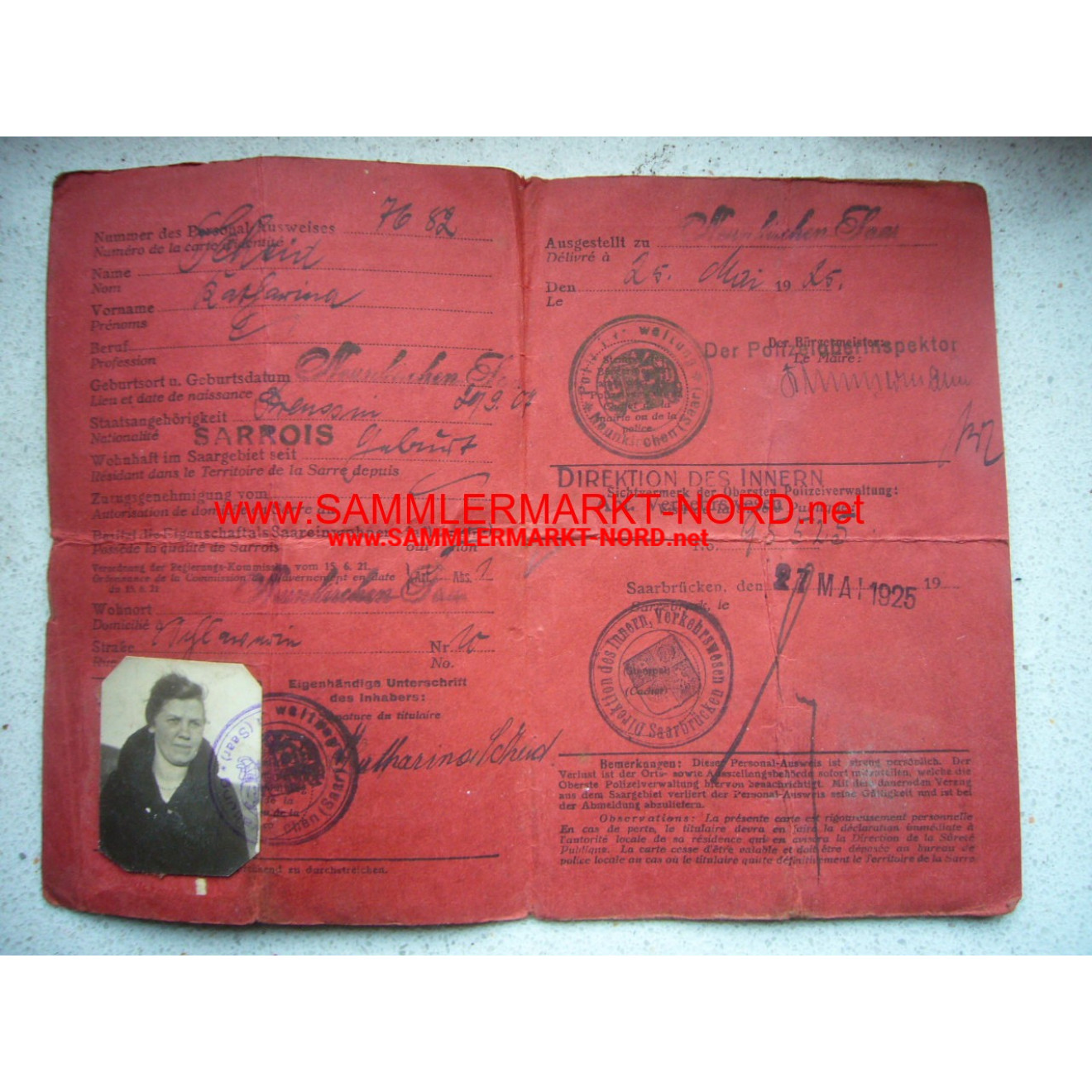 Besetztes Saargebiet - Personalausweis