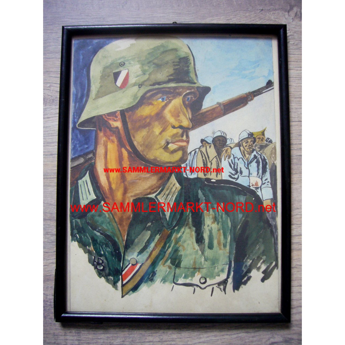 Wehrmacht soldier with steel helmet - watercolor painting