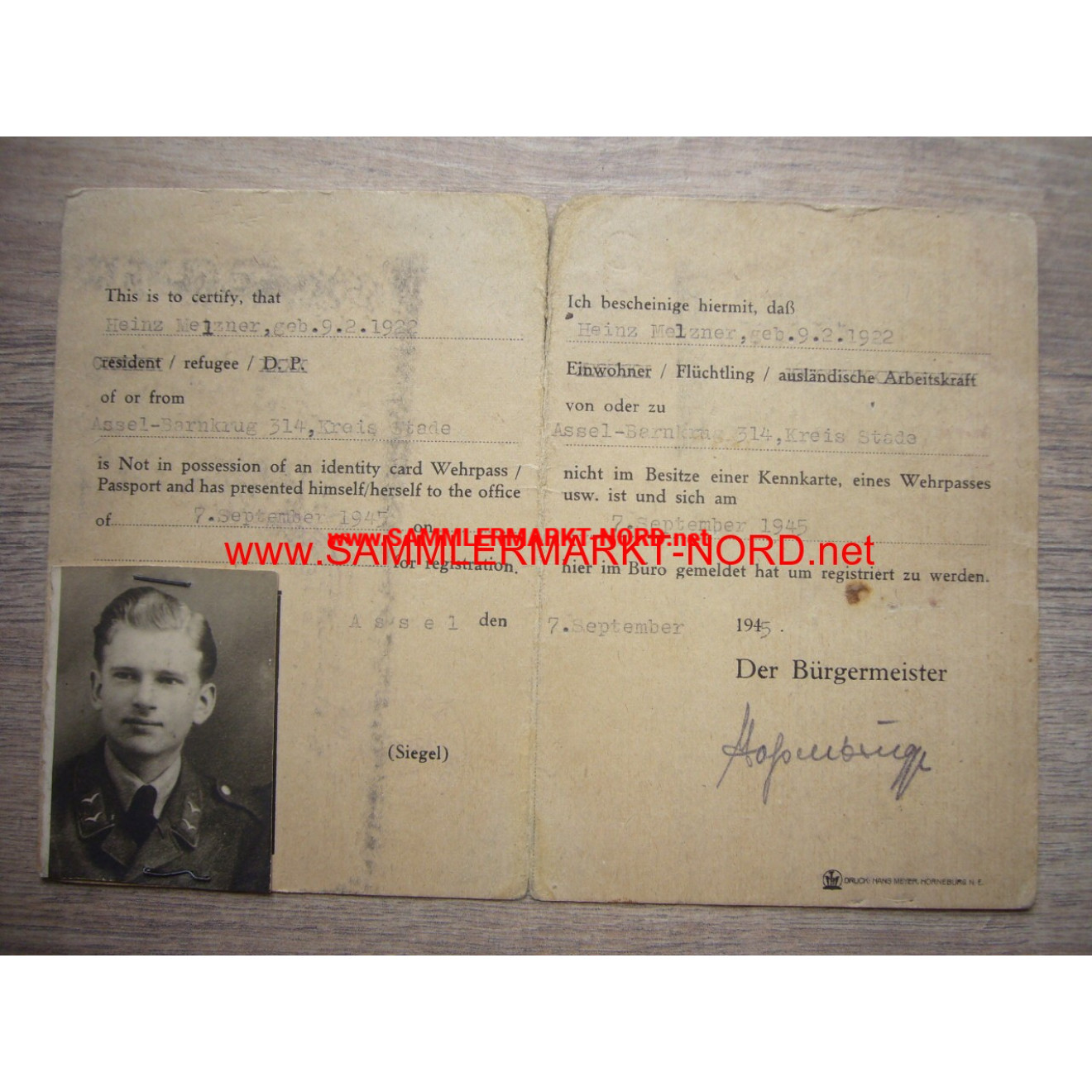Refugee ID card - ASSEL - 7.9.1945