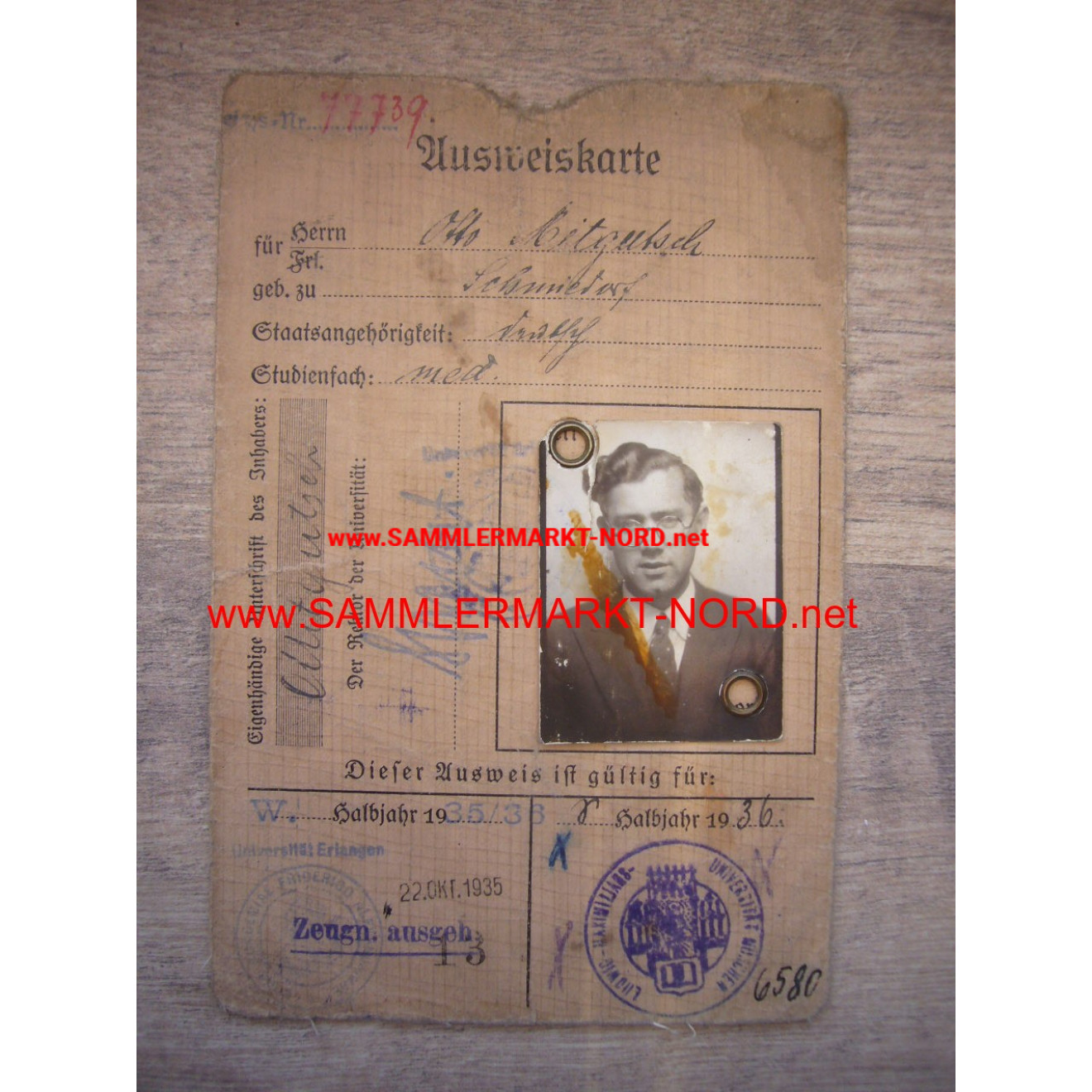 Ludwig Maximilians University of Munich - ID card 1935/36