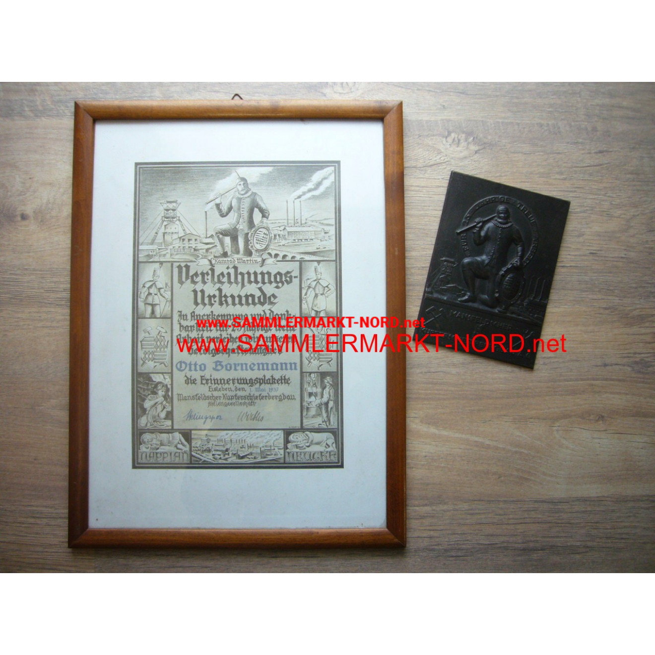 Mansfelder Bergbau AG - Certificate & plaque 1937