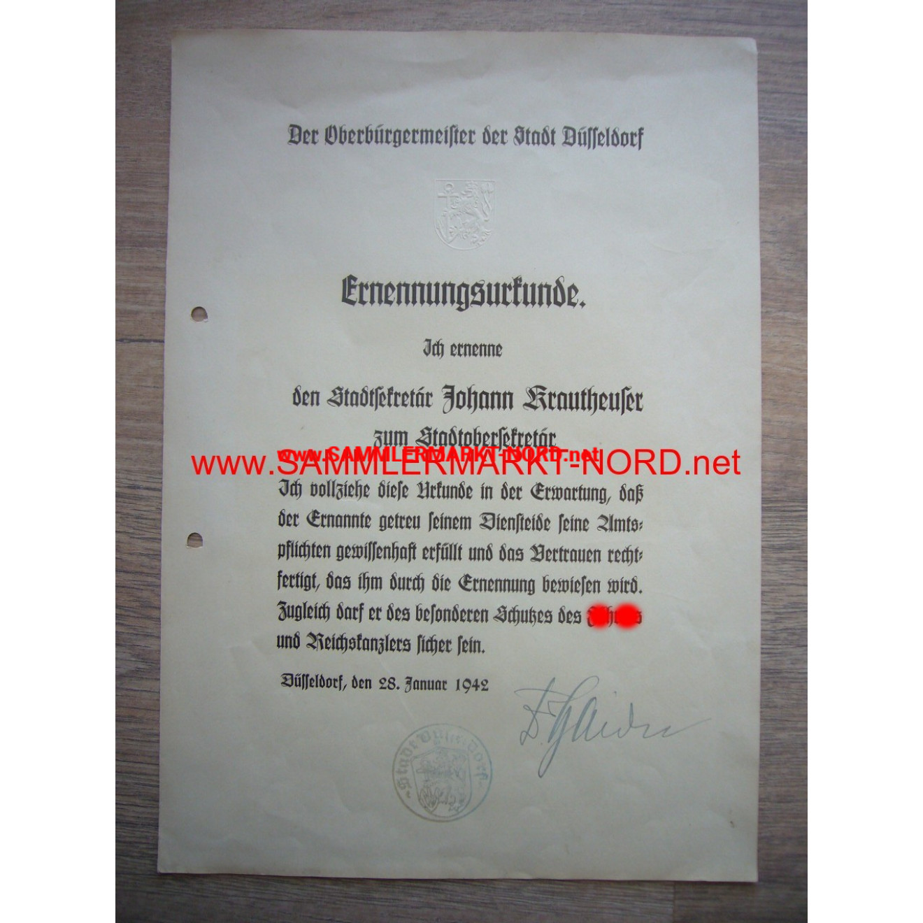 CARL HAIDN (NSDAP) - Autograph - Lord Mayor of Düsseldorf