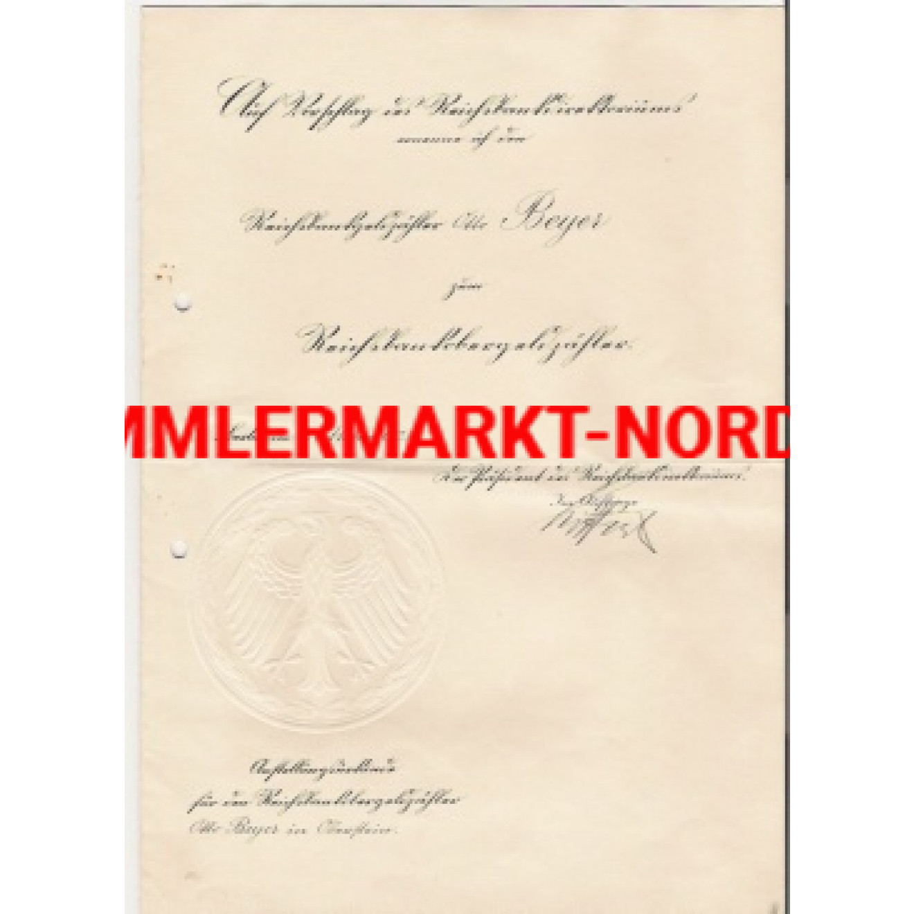 Promotion document for a Reichsbankgeldzöllner to a Reichsbankge