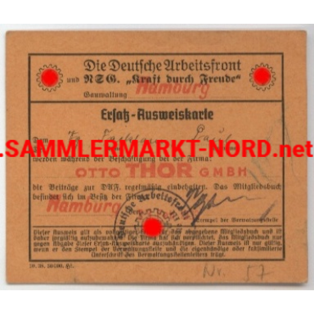 Replacement identity card of the Arbeitsfront