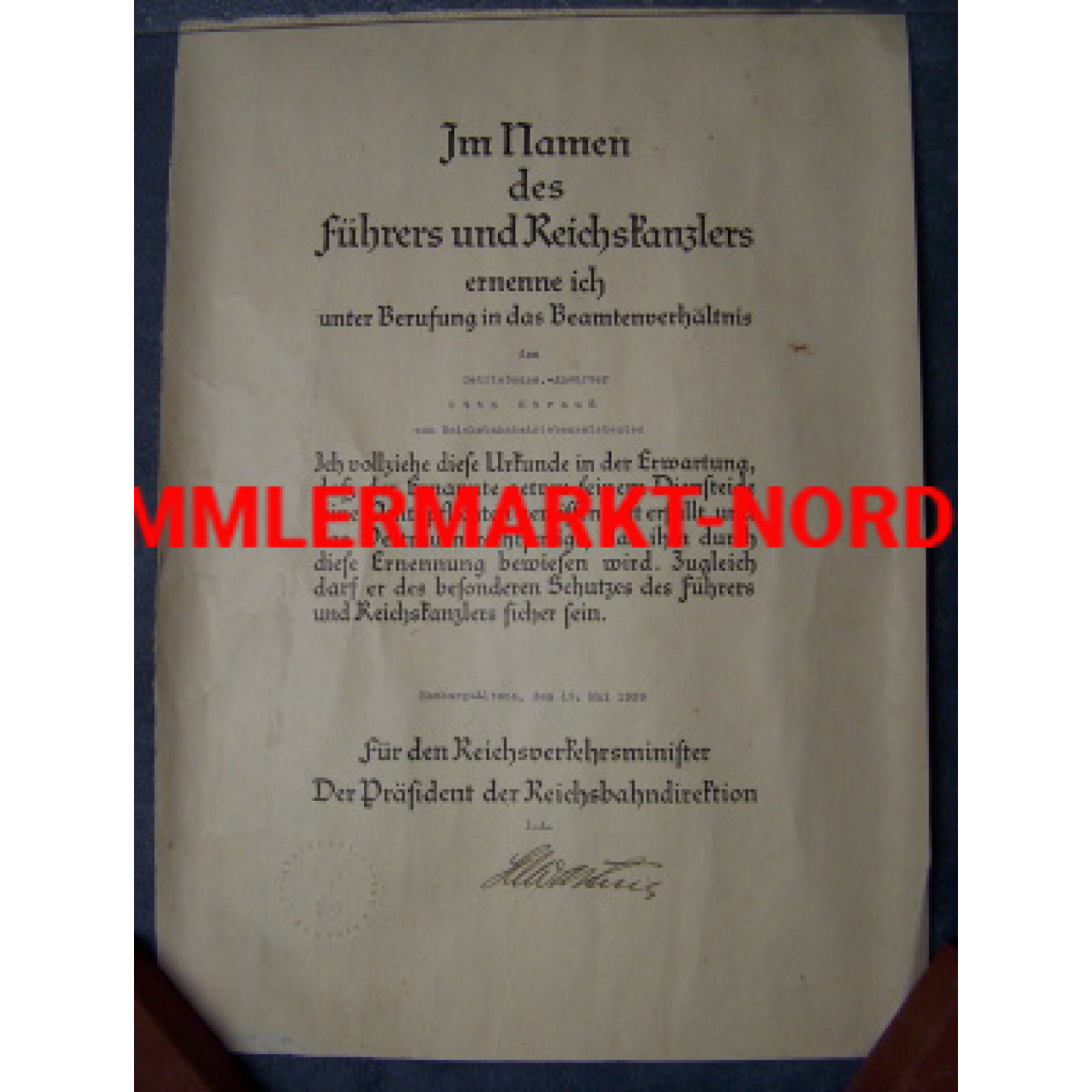 Promotion document to a Reichsbahnbetriebsassistenten