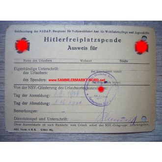 NSV - ID card for Hitler free space donation