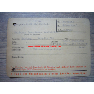 NSV - Ausweis für Hitlerfreiplatzspende