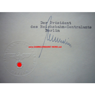 President of the Reichsbahn-Zentralamt Berlin - CURT EMMELIUS - autograph