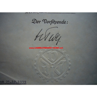 Minister FRITZ TODT - facsimile signature - VDI certificate 1939