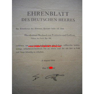 Bulletin of Honor of the German Army - Issue August 5, 1944