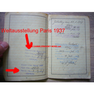 German Reich - passport - world exhibition Paris 1937 etc.