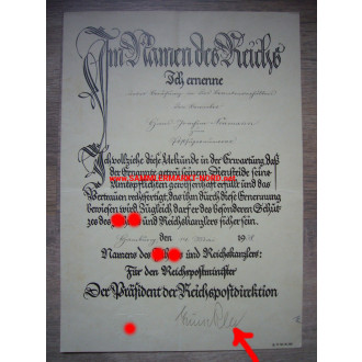Reichspostdirektion Hamburg - President ALFRED GRÜNEKLEE - autograph