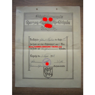 Herzog -Heinrich School in Liegnitz - Swimming certificate - Helmut Stephan
