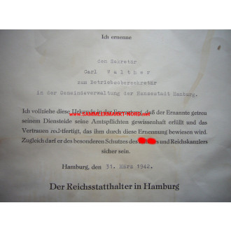 Mayor of Hamburg CARL VINCENT KROGMANN (1933-36) - autograph