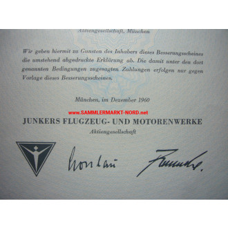 Junkers Flugzeug- und Motorenwerke - Besserungs-Schein von 1960