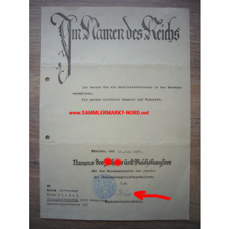 Certificate - President of the Higher Regional Court of Munich ALFRED DÜRR - autograph