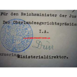 Certificate - President of the Higher Regional Court of Munich ALFRED DÜRR - autograph