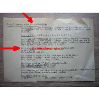 Commitment notice for a concentration camp warden (woman!) - Salzgitter 1944