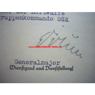 Iron Cross Certificate - 9th / Flak 241 - Major General KARL DRUM - Autograph