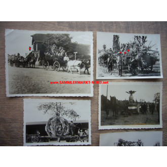 6 x photo Parade for the harvest festival - wagons with swastika flags