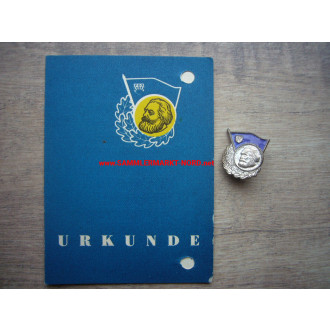 DDR - FDJ - Urkunde & Abzeichen für Gutes Wissen in Silber - 1965
